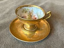 Antique Dresden Gilded Cup & Saucer With Hand Painted Scene picture