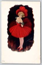 Elmer Pirson Artist Signed Showgirl Can-Can Dancer Chorus Girl Postcard G28 picture