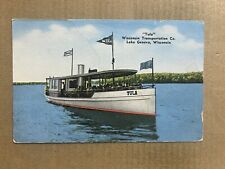 Postcard Lake Geneva WI Wisconsin Transportation Co Tour Boat Tula Vintage PC picture