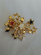 Avon Starburst Brooch Lapel Pin Red White & Blue With 2 Faux Diamonds picture