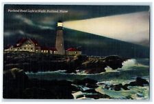 c1940's Portland Head Light At Night Portland Maine ME Unposted Waves Postcard picture