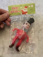 VINTAGE FLOCKED SNOWMAN CHRISTMAS ORNAMENT MADE Brit.HONG KONG ORIGINAL PACKAGE picture