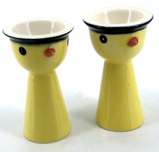 IKEA Memphis Style Egg Cups Chickens Chicks Ceramic Lot of 2 Yellow White 4