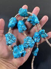 Vintage Native American Massive Chunky Turquoise Nugget With Shell Necklace picture