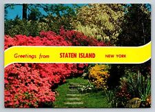 Greetings From Staten Island New York Vintage Unposted Postcard Azaleas Flowers picture