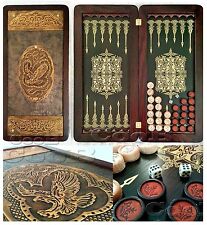 Golden Eagle Backgammon. Luxury Wooden Leather Backgammon Set. Tournament Board picture