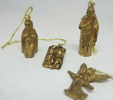 Vintage Tiny Gold Nativity Plastic Christmas Ornaments Holiday Jesus Mary Joseph picture