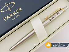 Personalized Engraved PARKER Ballpoint Pen Office Gift Chrome Gold Trim Blue Ink picture