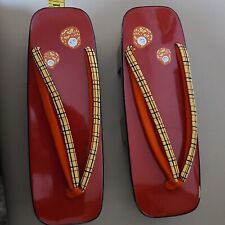 Japanese Wooden Red/Black Laquered Geta Sandals  picture