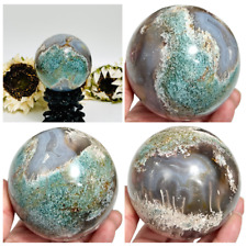 Moss Agate Blue Green Red Sphere Healing Crystal Ball 759g 83mm picture