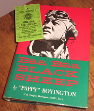 Pappy Boyington SIGNED Book- Baa Baa Black Sheep w/ RARE 1986 Convention Ticket picture