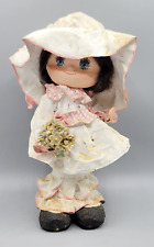 Vintage Handmade Signed and Painted Paper Mache Girl Doll in Dress w/ Bonnet Hat picture