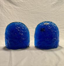 Vintage Blenko Hand Blown Glass Cobalt Blue Glacial/Ice Floe Bookends w/Labels picture