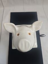 White Vintage Farmhouse Ceramic Pig Face Head Dish Towel / Apron Holder Hanger picture