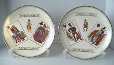 H.B.&C Antique French Ceramic Dessert Plates Joker Diamond Playing Cards Set/2 picture