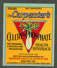 DR CARPENTER'S Celery & Phosphate, Oakland *ORIGINAL 1910s BEVERAGE LABEL* picture