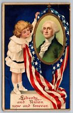 Postcard Patriotic Girl George Washington Portrait American Flag Clapsaddle picture