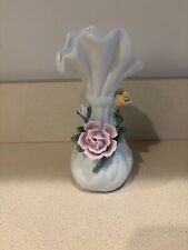 Vintage iridescent  glaze ceramic vase with raised flowers 🌸 6.5” tall picture