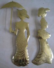 2 Vintage Victorian Lady Silhouettes Thin Brass Wall Hanging  Decor picture