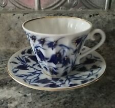 Vtg Lomonosov Russia Blue Gold Trim Bluebells Floral Porcelain Teacup Saucer  picture
