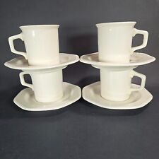 Vintage Sears Octagon White Set of 4 Cups & Saucers Ironstone Beaded Rim picture