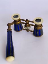 Binoculars Blue Souvenir Antique Handmade Folding Brass Europe Decor Collectible picture