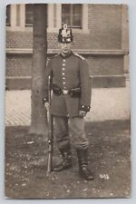 *TRIMMED WWI Young Male German Soldier RPPC Postcard Jäger Prussian Shako Helmet picture