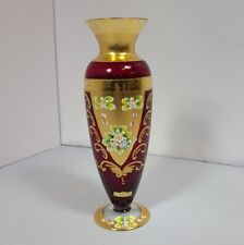 Victorian Ruby Red Glass Vase Seyei Hand Decorated Enameled Flowers & Gilt 10