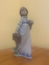 School Days Girl With Flowers and Briefcase Lladro Figurine #7604 picture