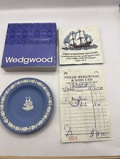 Vintage Wedgwood Jasperware White on Blue Mayflower Trinket Dish 4-3/8” picture