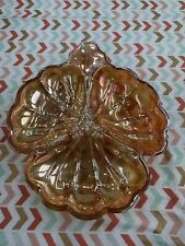 Vintage 50s Jeanette Doric Marigold Iridescent 3 Leaf Clover Trinket Candy Dish picture