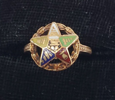 Vintage 10K Yellow Gold Eastern-Star Ladies Colored Enamel Masonic Ring -size 7 picture