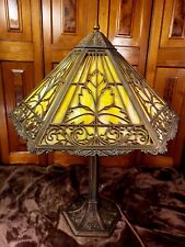 Six Sided Antique Bradley and Hubbard Slag Glass Panel Lamp picture