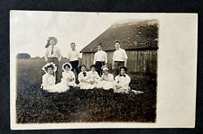 c.1907 BIG BONNETS n BOWTIES Man w Chicken Group RPPC Real Photo Postcard picture