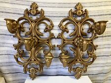 Vintage 1979 HOMCO Gold Ornate Wall Sconce Candle Holder Set of 2 #4214  picture