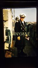 AU14 VINTAGE 35mm SLIDE Photo PICTURE OF OFFICER ON BOAT WITH BINOCULARS picture