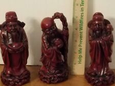 Vintage Red Resin Set of 3  Oriental Wise Men Figures Approx 5.5
