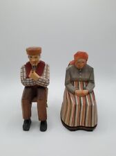 Vintage Huggler Wyss Carved Wood Old Woman & Man Sitting in a Chair Switzerland picture
