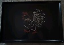 VTG MCM Couroc of Monterey Rooster Serving Tray Hand Inlaid Rooster 12x18 picture