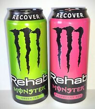 Monster Energy Drink REHAB - 1X GREEN TEA + 1X RASPBERRY TEA 15.5oz FULL CANS picture