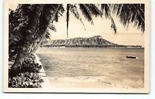 FINE WWII era Waikiki Beach & Diamond Head Hawaii RPPC Photo Postcard -P1 picture