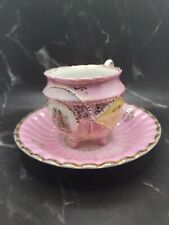 Vintage Tea Cup German Lusterware Pink Footed Gold Gilt With Saucer picture