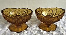 PAIR OF VINTAGE AMBER GLASS CANDLE HOLDERS DISH KEMPLE WHEATON TOLTEC PATTERN picture