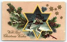 c1910 BEST CHRISTMAS WISHES STAR PEACEFUL SNOWY HOME SCENE WINSCH POSTCARD P2730 picture