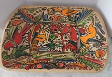 Mexican Folk Art Wood Vintage Hand Painted Bird And Flowers 9.5x13.5 picture