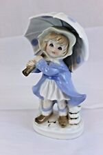 Vintage KPM Porcelain Figurines Rainy Day Girl Umbrella Japan Blue Umbrella 7.5