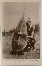 SOUTH SUDAN AFRICA~DINKA WARRIOR SHIELD/BODY PAINT~WHITE NILE~RPPC REAL PHOTO picture