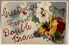 1907 Greetings From Double Branches, Pansies Vintage Postcard picture