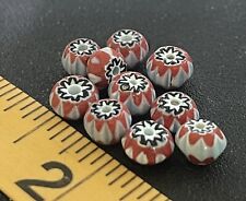 (10) Old Sky Blue & Brick Red White Chevron Huron Indian Venetian Trade Beads picture