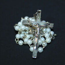 GORGEOUS Vtg CRUCIFIX ROSARY w SMALL PEARL TYPE BEADS / STAMPED 